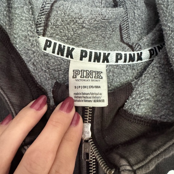 Victorias Secret Pink Distressed Hoodie Black Zip Up Sweater Size Small Dog Logo - Picture 5 of 7